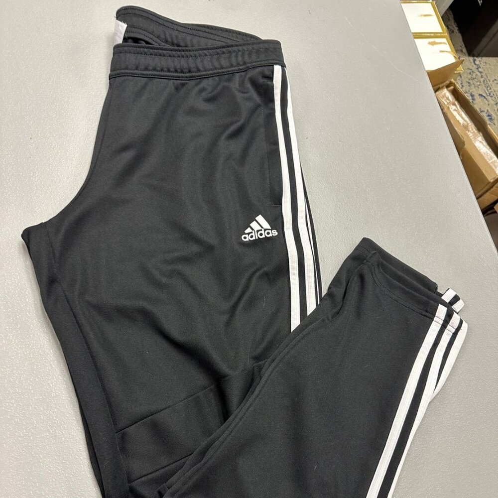 ADIDAS boys classic three stripe pants with zipper by the anke size Large